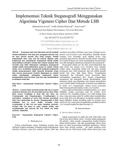Implementasi Teknik Steganografi Menggunakan Algoritma Vigenere Cipher
