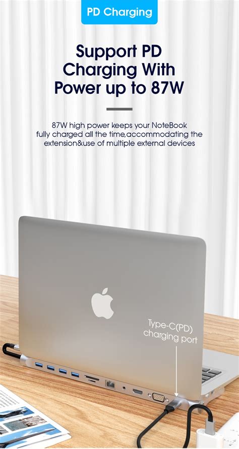 Адаптер Тип C докинг станция Hub Universal 11 в 1, 87 W, Портове 3 USB ...