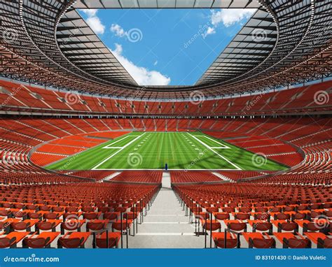 D Render Of A Round Football Stadium With Orange Seats Stock Photo