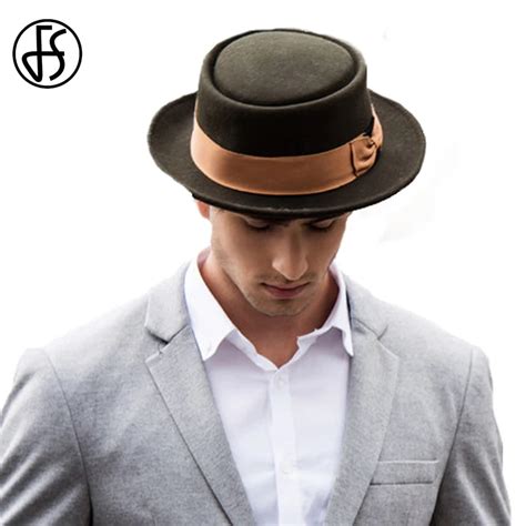 Fs Vintage Wide Brim Mens Fedora 100 Wool Wide Brim Classic Winter Black Male Pork Pie Hat Man