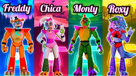 Glamrock Freddy X Chica X Monty X Roxy Five Nights At Freddy S Song Tiles Hop Edm Rush