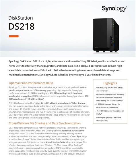 Synology Ds218 Nas Diskstation 2 Bay 11street Malaysia Internal Hard Drive