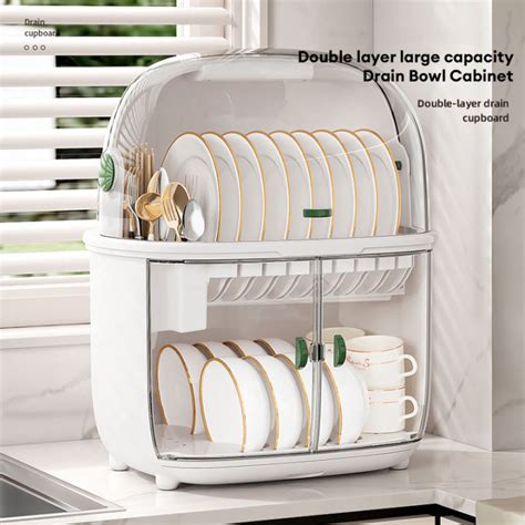 Kitchen Dish Drainer Dish Rack Drainer With Cover Dust Proof Plastic