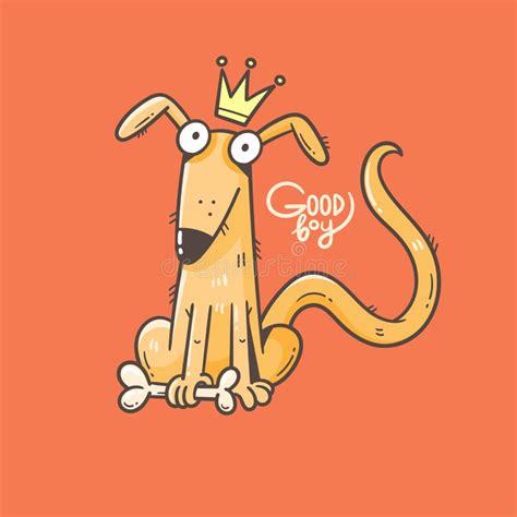 Card with Cute Cartoon Dog. Funny Puppy and Bone. Good Boy. Vector ...