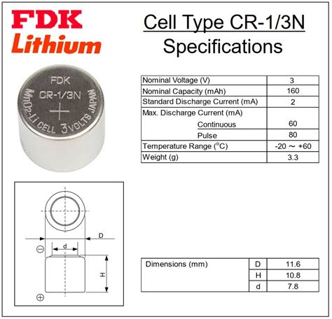 Fdk Cr N V Mah Lithium Battery