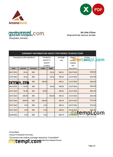 Somalia Amana Bank Statement Excel And PDF Template GOTEMPL