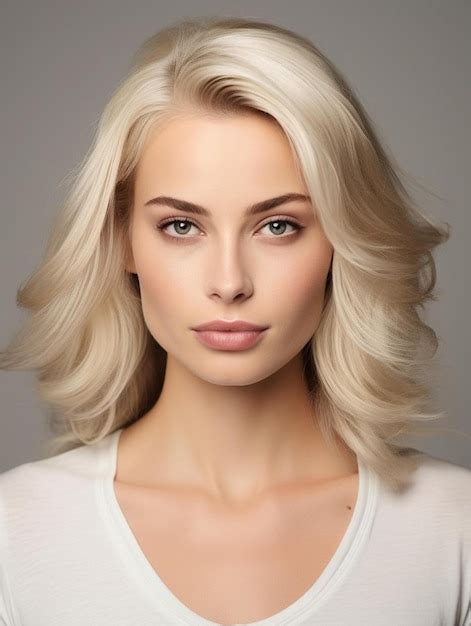 Premium AI Image A Woman With Blonde Hair And A White Shirt With A Long Blonde Hair