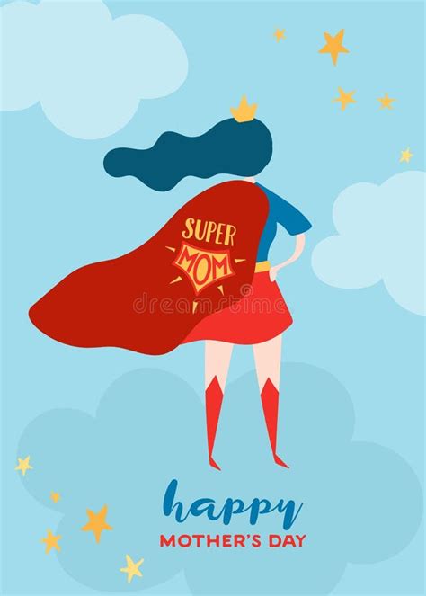 Mothers Day Greeting Card With Super Mom Superhero Mother Character In