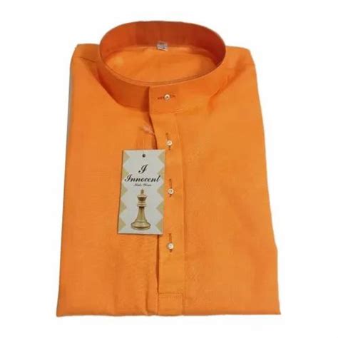 Party Mens Orange Plain Cotton Kurta Chinese Size Dimension Large At