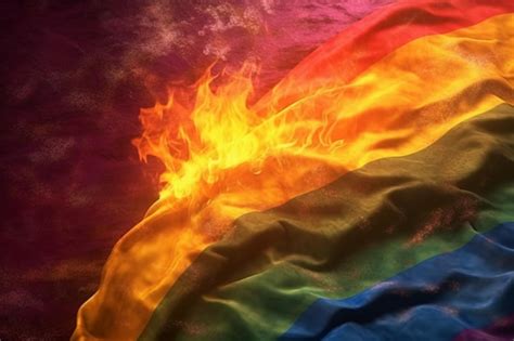 Premium AI Image | rainbow color flag burning in the fire