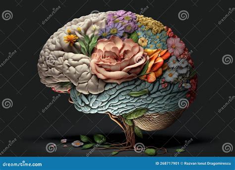 Cerebro Humano Con Flores Primaverales Que Simbolizan El Concepto De