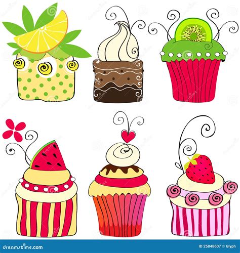 Set Of Cute Retro Cupcakes Stock Vector Illustration Of Aroma 25848607