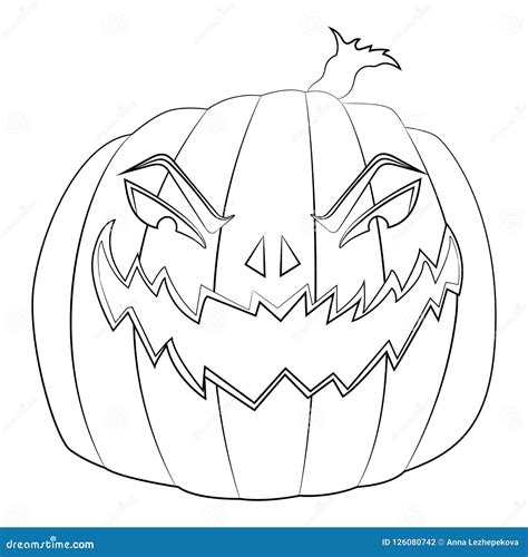 Coloring Page For Kids With Halloween Evil Pumpkin Stock Vector
