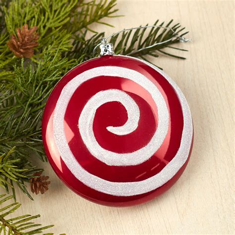 Red And White Glittered Swirl Disc Ornament Christmas Ornaments