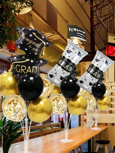 8pcs Set Black And Gold Graduation Cap Balloons Large Size 32 Inches