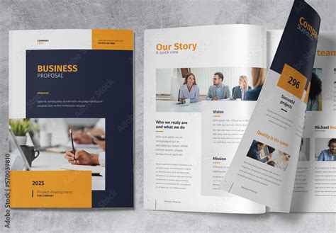 Business Proposal Brochure With Blue And Yellow Accents Stock Template