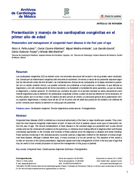 Pdf Presentación Y Manejo De Las Cardiopatías Congénitas En El Primer