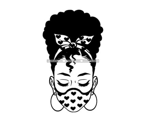 Afro Woman Svg Wearing Face Mask Headband Afro Bun Melanin Etsy