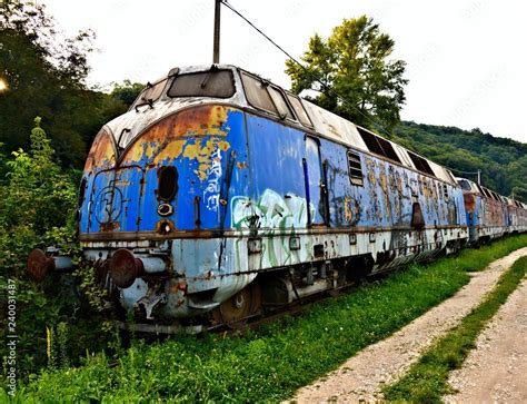 Old abandoned locomotive / Abandoned train / Blue train, Belgrade, Serbia Stock Photo | Adobe Stock