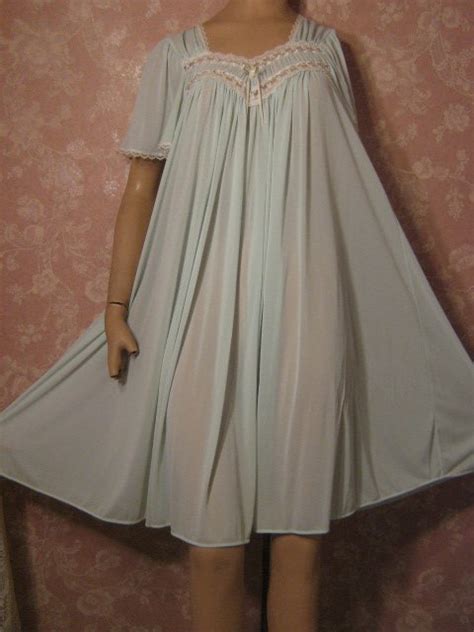 Miss Elaine Nightgown Vintage Silk Essence Aqua Blue Mega Sweep Short S M