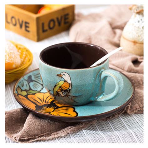 Imported Hand Painted Porcelain Coffee Cup And Saucer Bird