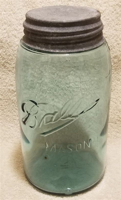 Antique 1900 1910 Ball Mason Triple L Blue Qt Jar W Roman Numerals Zinc Lid Ebay