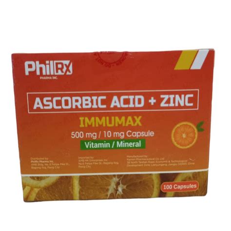 Immumax Ascorbic Acid Zinc 500mg 10mg 100capsules Shopee Philippines