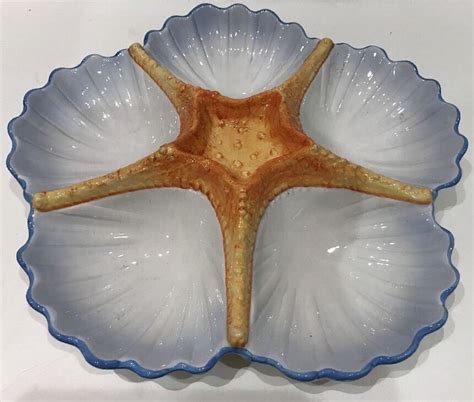 Summer Living Ceramic Starfish Seashell Veggies Chip Dip 5 Section