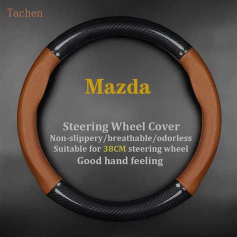 Steering Wheel Cover For Mazda Genuine Leather Carbon Fiber Fit Axela