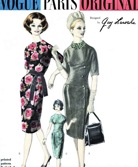 1960s ELEGANT Guy Laroche Day Or Cocktail Evening Dress Pattern VOGUE