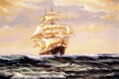 Painting Ships And Sea Sea Waves And Ship Sails Painting For Home