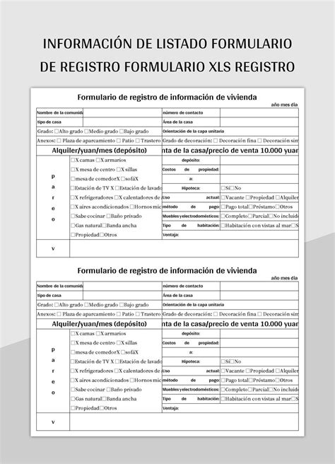 Plantilla De Excel Informaci N De Listado Formulario De Registro