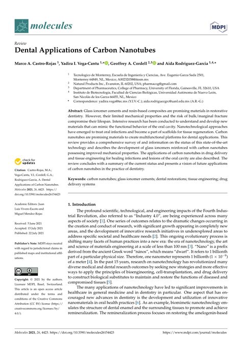 Pdf Dental Applications Of Carbon Nanotubes