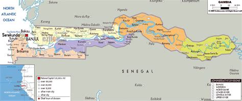 Large political and administrative map of Gambia with roads, cities and ...