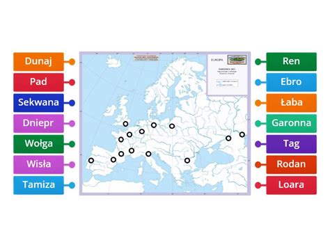 Konturówka z mapy Europy Rzeki Rysunek z opisami