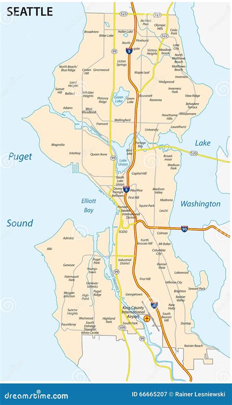 Seattle Road and Neighborhood Map Stock Illustration - Illustration of ...