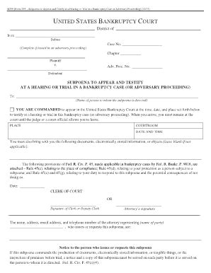 Form Subpoena To Appear And Testify At A U S Courts Uscourts Fill