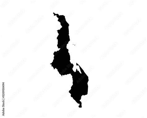 Malawi Map. Malawian Country Map. Black and White National Nation Outline Geography Border ...