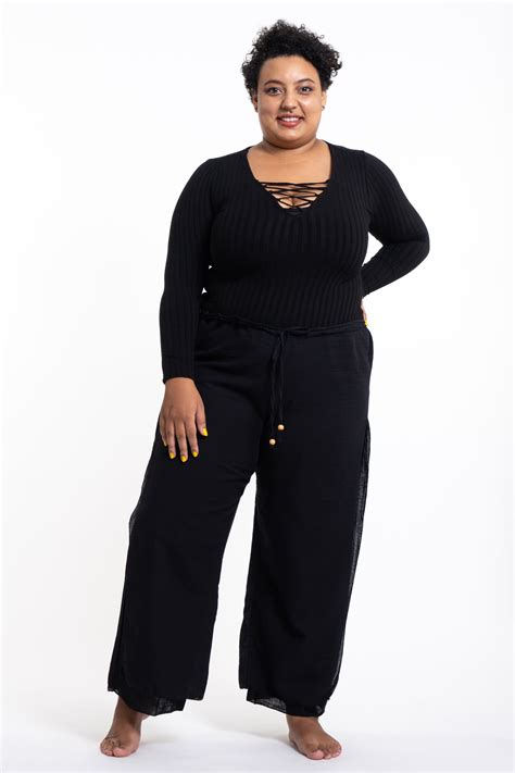 Plus Size Womens Thai Harem Double Layers Palazzo Pants In Solid Blac Harem Pants