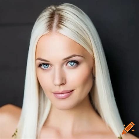 Swedish Young Woman With Platinum Blonde Straight Hair And Pale Skin On