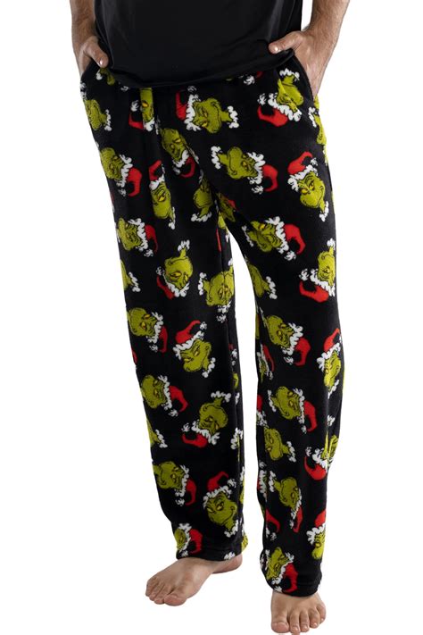 Dr Seuss Men S The Grinch Who Stole Christmas Sneaky Face Fleece Plush Pajama Pants Small