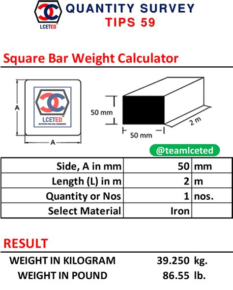 Square Bar Weight Calculator How Unit Weight Of MS Square Bar Is D2L