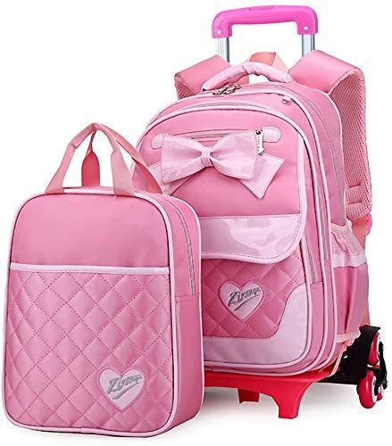 Best Seller Meetbelify Rolling Backpacks Girls School Bags Trolley Luggage Lunch Bag Pink Online