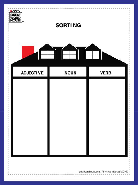 Sorting Adjective Noun Verb Great Word House