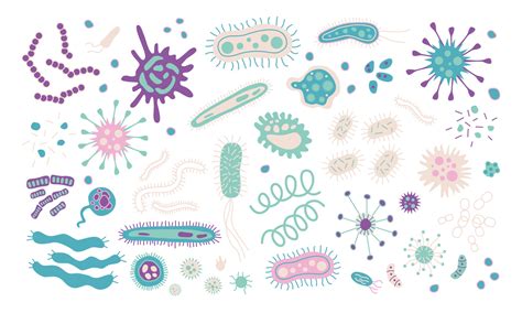 Set Of Different Bundle Of Infectious Microorganisms In Blue Pink