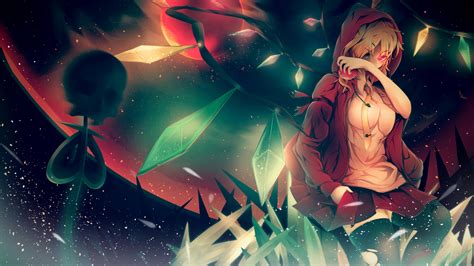 Wallpaper Illustration Blonde Anime Girls Space Sky Touhou Red Eyes Flandre Scarlet