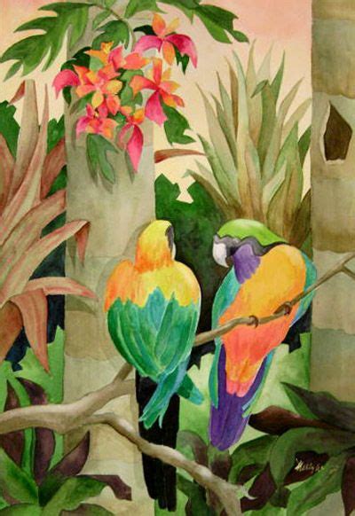 Whittier Artists Tropical Parrots Tropical Painting Tropical Art Print Bird Art