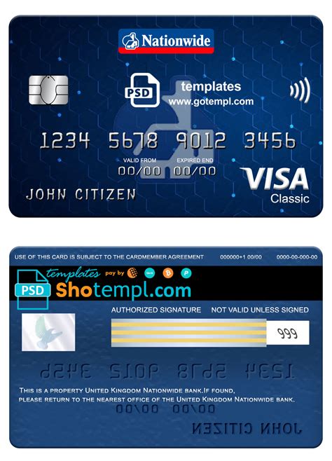 United Kingdom Nationwide Bank Visa Classic Card Fully Editable Fake