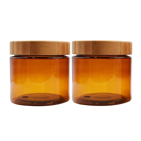 500ml Amber Plastic Jar Bamboo Lid BEST PACKAGING