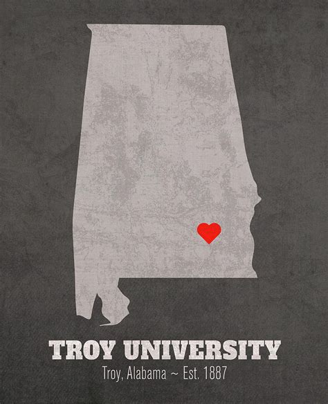 Troy University Troy Alabama Founded Date Heart Map Mixed Media By